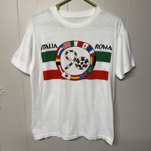 Vtg Italia 1990 World Cup T Shirt Rome, Italy Single Stitch Boxy Fit Men M EUC
